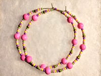 Image 8 of Carnation Pink, Lavender, Yellow, Lime Green, and Gold Multicolor Beaded Extra Large Hoop Earrings