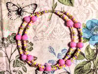 Image 9 of Carnation Pink, Lavender, Yellow, Lime Green, and Gold Multicolor Beaded Extra Large Hoop Earrings
