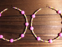 Image 3 of Carnation Pink, Lavender, Yellow, Lime Green, and Gold Multicolor Beaded Extra Large Hoop Earrings