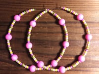 Image 4 of Carnation Pink, Lavender, Yellow, Lime Green, and Gold Multicolor Beaded Extra Large Hoop Earrings