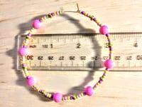 Image 2 of Carnation Pink, Lavender, Yellow, Lime Green, and Gold Multicolor Beaded Extra Large Hoop Earrings
