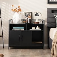Image 1 of Side table litter box enclosure with dual storage cubbies 