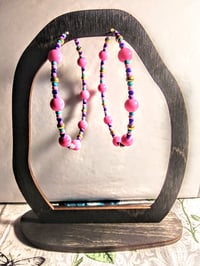 Image 6 of Carnation Pink, Lavender, Dark Blue, Ocean Blue, & Gold Multicolor Beaded Extra Large Hoop Earrings