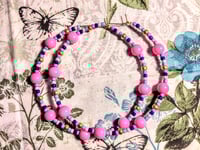 Image 9 of Carnation Pink, Lavender, Dark Blue, Ocean Blue, & Gold Multicolor Beaded Extra Large Hoop Earrings