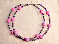 Image 8 of Carnation Pink, Lavender, Dark Blue, Ocean Blue, & Gold Multicolor Beaded Extra Large Hoop Earrings