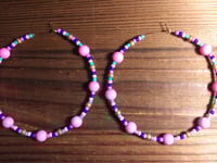 Image 3 of Carnation Pink, Lavender, Dark Blue, Ocean Blue, & Gold Multicolor Beaded Extra Large Hoop Earrings