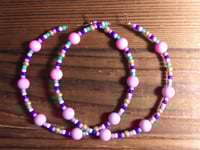 Image 4 of Carnation Pink, Lavender, Dark Blue, Ocean Blue, & Gold Multicolor Beaded Extra Large Hoop Earrings
