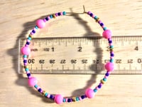 Image 2 of Carnation Pink, Lavender, Dark Blue, Ocean Blue, & Gold Multicolor Beaded Extra Large Hoop Earrings