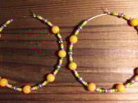 Image 3 of Daisy Orange, Leaf Green, Purple, and Copper Multicolor Beaded Extra Large Hoop Earrings