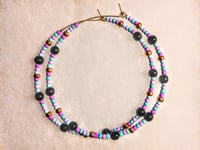 Image 8 of Onyx Black, Cornflower Blue, Lavender, and Copper Multicolor Beaded Extra Large Hoop Earrings