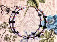 Image 9 of Onyx Black, Cornflower Blue, Lavender, and Copper Multicolor Beaded Extra Large Hoop Earrings