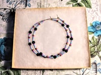 Image 7 of Onyx Black, Cornflower Blue, Lavender, and Copper Multicolor Beaded Extra Large Hoop Earrings