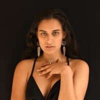 Image 1 of Silver Labradorite leaf earrings