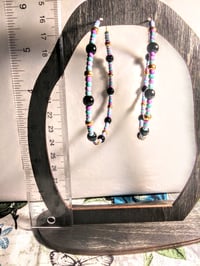Image 5 of Onyx Black, Cornflower Blue, Lavender, and Copper Multicolor Beaded Extra Large Hoop Earrings