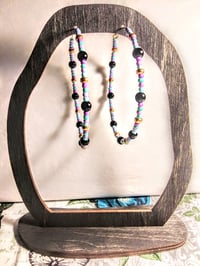 Image 6 of Onyx Black, Cornflower Blue, Lavender, and Copper Multicolor Beaded Extra Large Hoop Earrings