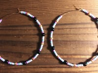 Image 3 of Onyx Black, Cornflower Blue, Lavender, and Copper Multicolor Beaded Extra Large Hoop Earrings