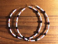 Image 4 of Onyx Black, Cornflower Blue, Lavender, and Copper Multicolor Beaded Extra Large Hoop Earrings