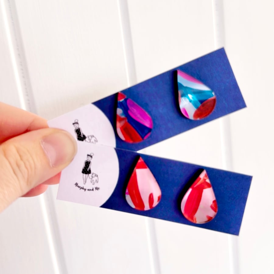 Image of Tear Drop 'Night Garden' Hand Painted Studs