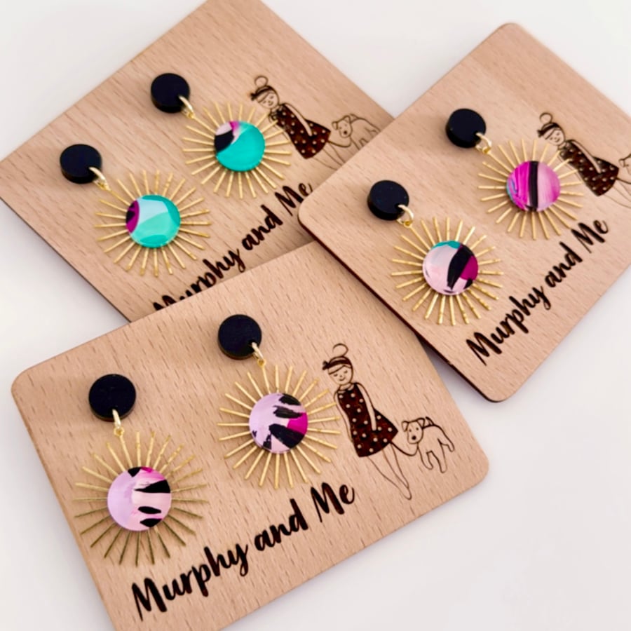 Image of SALE ~ 'Summer Flower' Hand Painted Ray Dangles