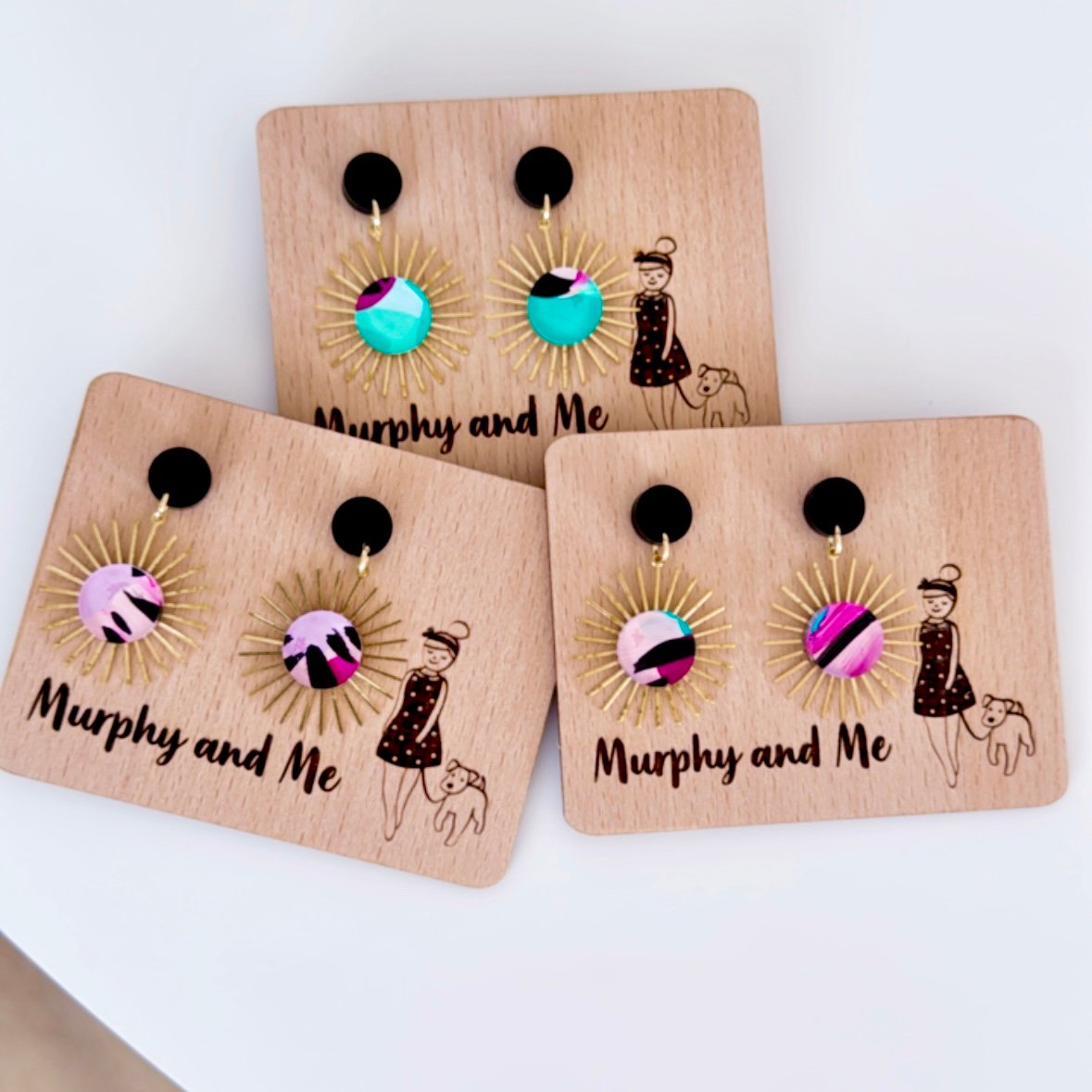 Image of SALE ~ 'Summer Flower' Hand Painted Ray Dangles