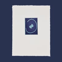 Image 1 of a rabbit in the moon, always watching over you | Intaglio | colour print