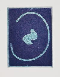 Image 2 of a rabbit in the moon, always watching over you | Intaglio | colour print