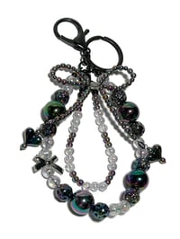 Image 2 of METALLIC BLACK ACRYLIC/RESIN HAND MADE BEADED KEY RING LANYARD/PURSE SWAG/CELL PHONE SWAG