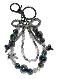 Image 3 of METALLIC BLACK ACRYLIC/RESIN HAND MADE BEADED KEY RING LANYARD/PURSE SWAG/CELL PHONE SWAG
