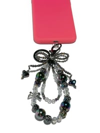 Image 5 of METALLIC BLACK ACRYLIC/RESIN HAND MADE BEADED KEY RING LANYARD/PURSE SWAG/CELL PHONE SWAG