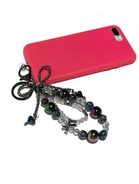 Image 6 of METALLIC BLACK ACRYLIC/RESIN HAND MADE BEADED KEY RING LANYARD/PURSE SWAG/CELL PHONE SWAG