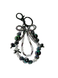 Image 1 of METALLIC BLACK ACRYLIC/RESIN HAND MADE BEADED KEY RING LANYARD/PURSE SWAG/CELL PHONE SWAG