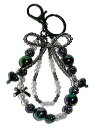 Image 7 of METALLIC BLACK ACRYLIC/RESIN HAND MADE BEADED KEY RING LANYARD/PURSE SWAG/CELL PHONE SWAG