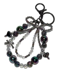 Image 8 of METALLIC BLACK ACRYLIC/RESIN HAND MADE BEADED KEY RING LANYARD/PURSE SWAG/CELL PHONE SWAG