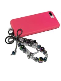 Image 9 of METALLIC BLACK ACRYLIC/RESIN HAND MADE BEADED KEY RING LANYARD/PURSE SWAG/CELL PHONE SWAG