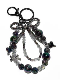 Image 10 of METALLIC BLACK ACRYLIC/RESIN HAND MADE BEADED KEY RING LANYARD/PURSE SWAG/CELL PHONE SWAG