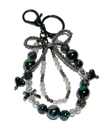 Image 11 of METALLIC BLACK ACRYLIC/RESIN HAND MADE BEADED KEY RING LANYARD/PURSE SWAG/CELL PHONE SWAG
