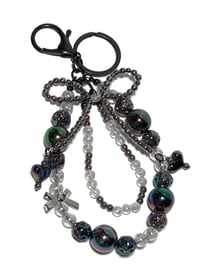 Image 14 of METALLIC BLACK ACRYLIC/RESIN HAND MADE BEADED KEY RING LANYARD/PURSE SWAG/CELL PHONE SWAG