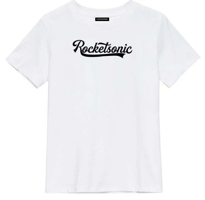 Image of Rocketsonic Logo Script White T-Shirt