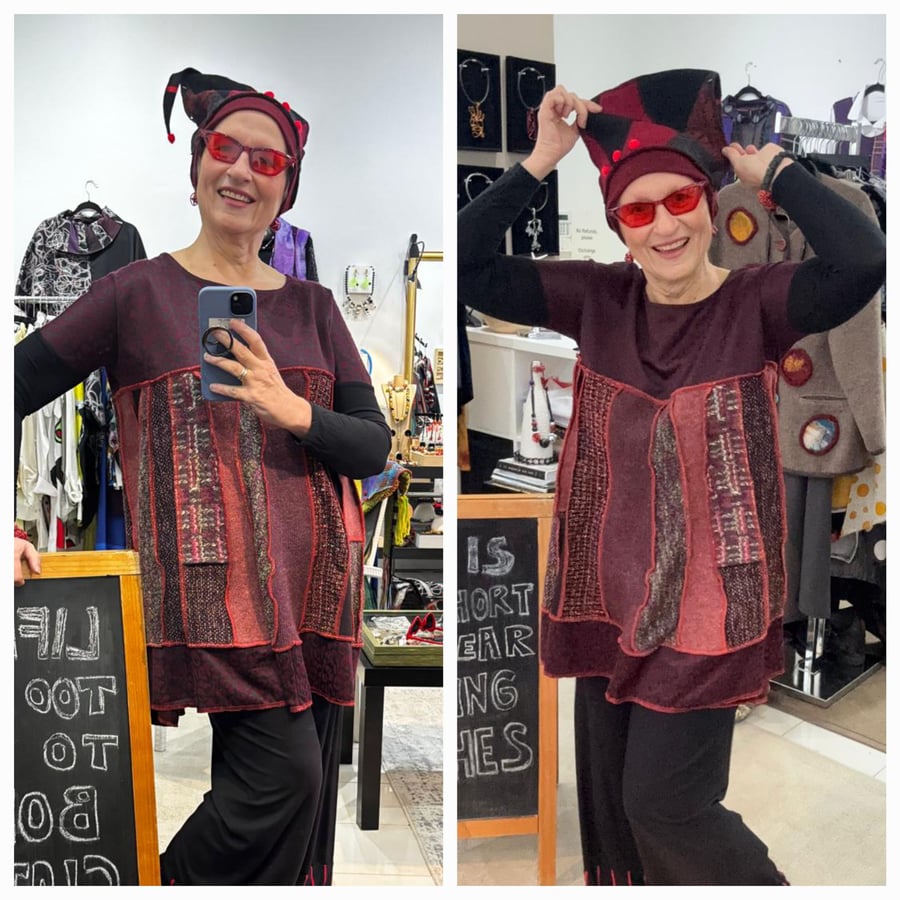 Image of maroon, burgundy long sleeve top/dress