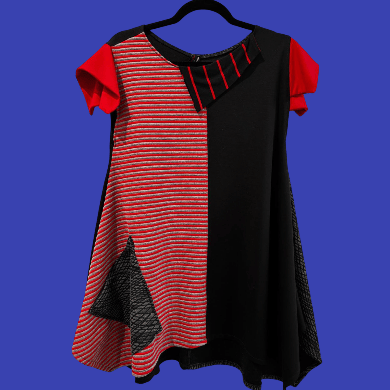 Image of black, white and red tunic, one of a kind