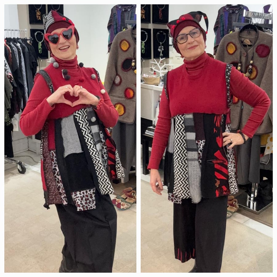 Image of red black and white collage tunic