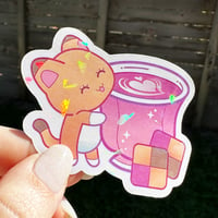 Image of Rose Tea & Cookies Kitty Sticker - Holographic Pattern