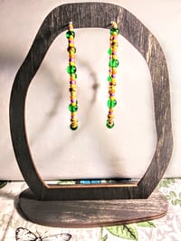 Image 6 of Leaf Green, Yellow, Purple, Orange, and Copper Multicolor Beaded Extra Large Hoop Earrings