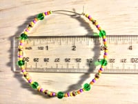 Image 2 of Leaf Green, Yellow, Purple, Orange, and Copper Multicolor Beaded Extra Large Hoop Earrings