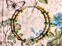 Image 9 of Leaf Green, Yellow, Purple, Orange, and Copper Multicolor Beaded Extra Large Hoop Earrings