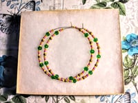 Image 7 of Leaf Green, Yellow, Purple, Orange, and Copper Multicolor Beaded Extra Large Hoop Earrings