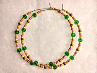 Image 8 of Leaf Green, Yellow, Purple, Orange, and Copper Multicolor Beaded Extra Large Hoop Earrings