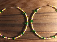 Image 3 of Leaf Green, Yellow, Purple, Orange, and Copper Multicolor Beaded Extra Large Hoop Earrings