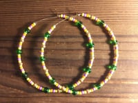 Image 4 of Leaf Green, Yellow, Purple, Orange, and Copper Multicolor Beaded Extra Large Hoop Earrings