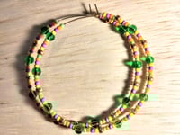 Image 1 of Leaf Green, Yellow, Purple, Orange, and Copper Multicolor Beaded Extra Large Hoop Earrings